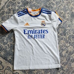 Adidas Real Madrid Kids White Home Jersey with Blue & Gold Accents
